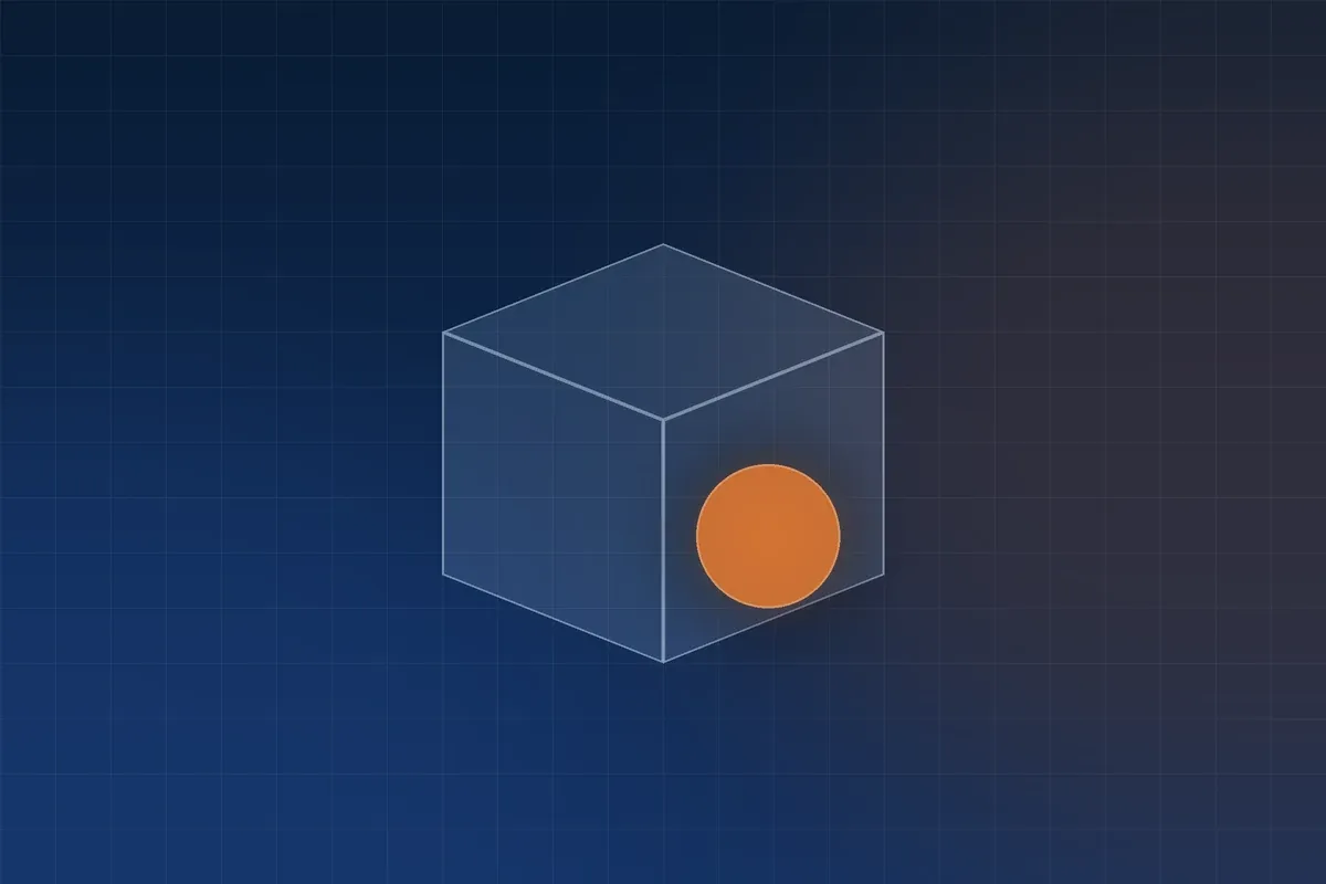 Illustration : un cube de verre marqué d'un disque orange