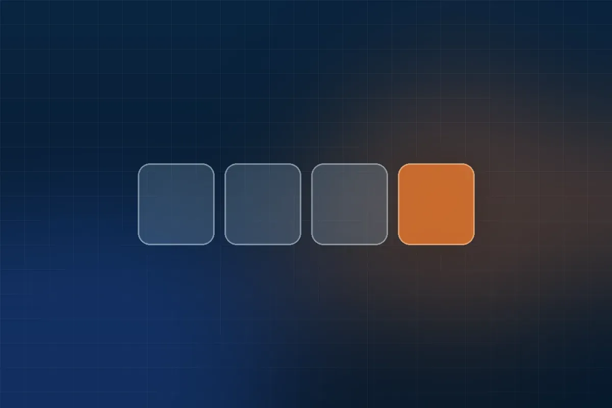 Illustration : quatre tuiles de verre alignées, la dernière en orange