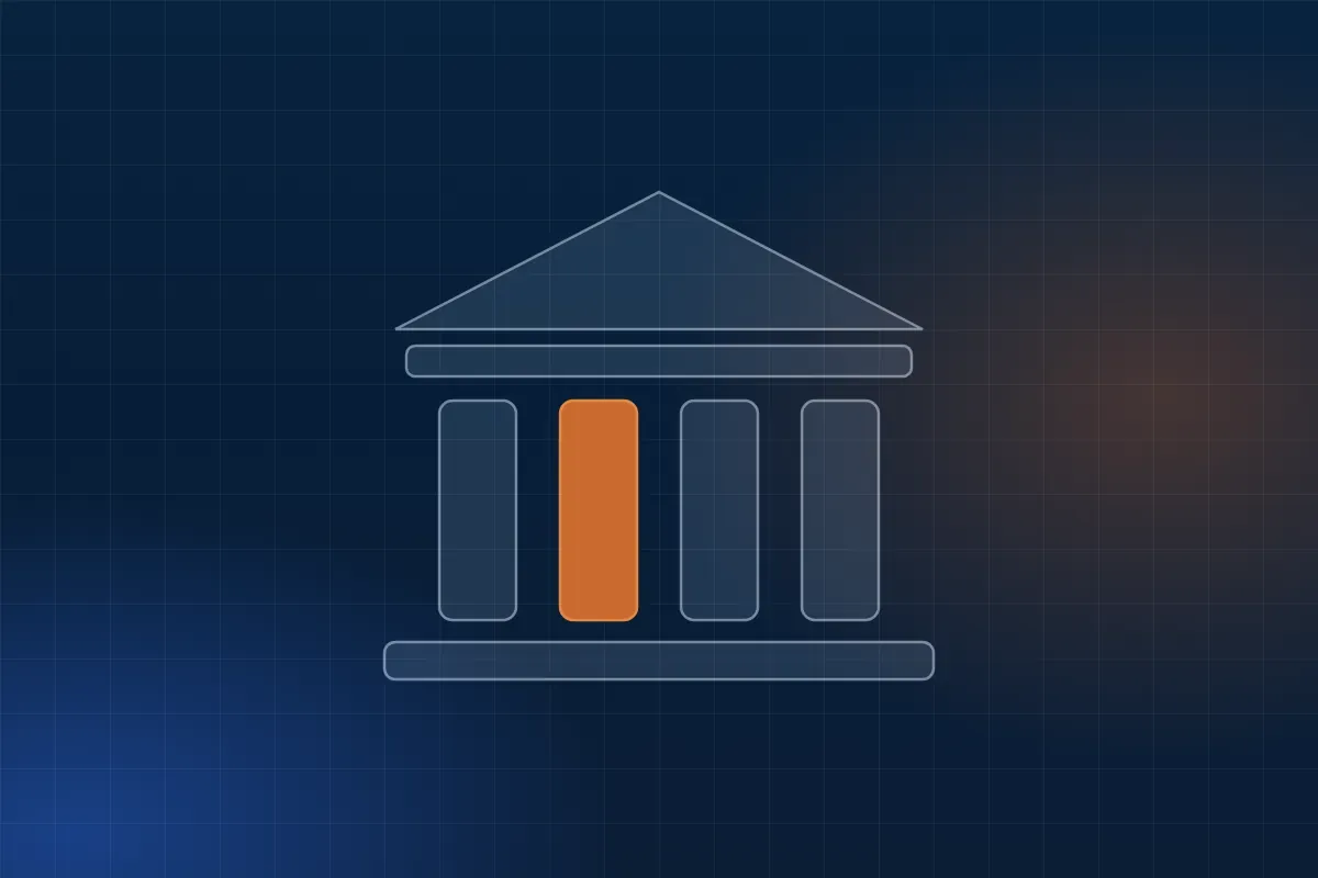 Illustration: a columned building with one column glowing orange