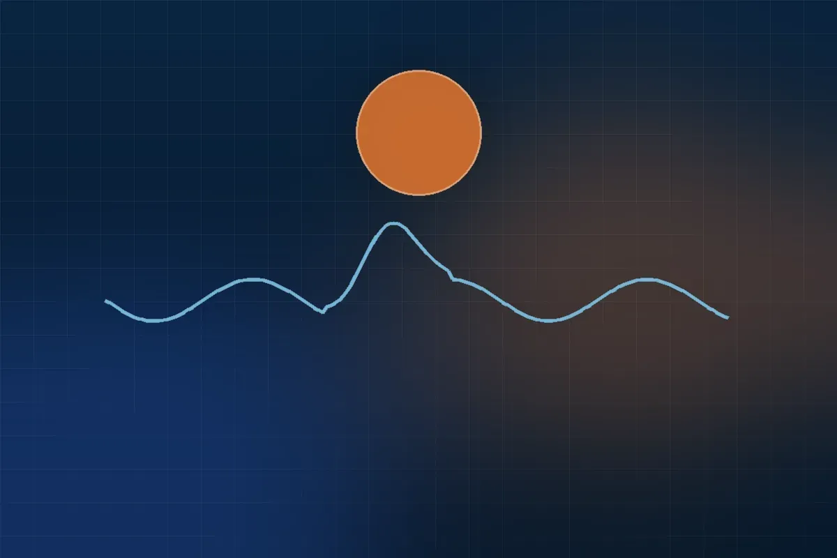 Illustration : une courbe d'activité qui se maintient malgré un pic, sous un disque orange